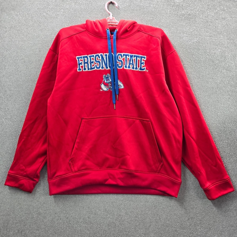 Fresno State Bulldogs Men Hoodie Large Red Campus Drive Logo Embroidered READ